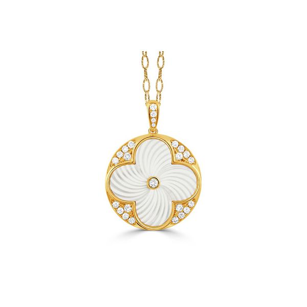 Lds Ondelle Mother of Pearl & Diamond Clover Pendant Robichau's Jewelry, LLC The Woodlands, TX