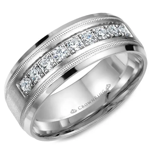 Crown Ring Satin Milgrain Diamond Men's Band Rolland's Jewelers Libertyville, IL