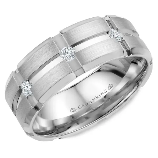 Crown Ring Satin Diamond Carved Men's Band Rolland's Jewelers Libertyville, IL