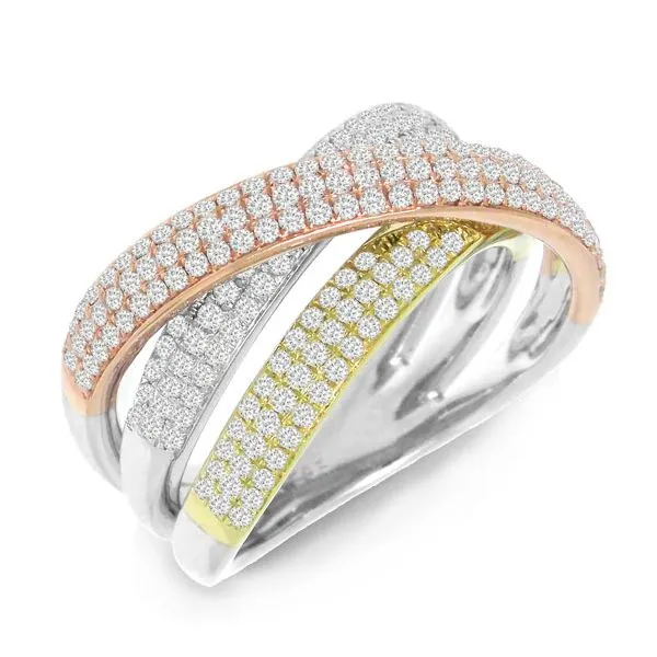 Shy Creation Tri Gold Criss Cross Ring Rolland's Jewelers Libertyville, IL
