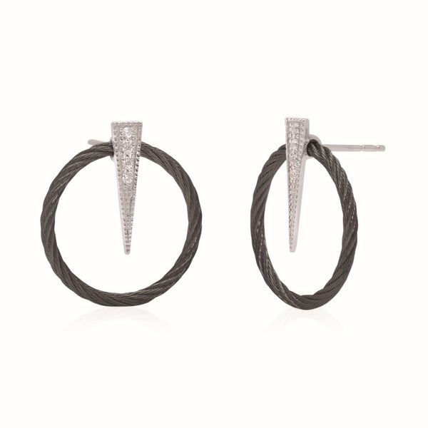 Alor Cable Wire Black Open Circle Earrings w/ Diamond Accent Spike Rolland's Jewelers Libertyville, IL