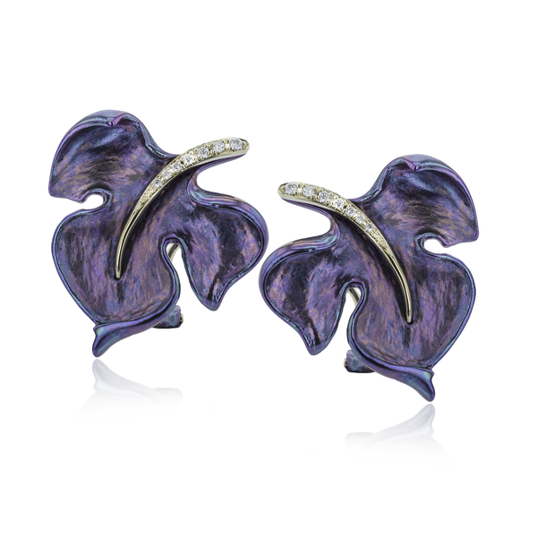 Simon G. Purple Titanium Diamond Leaf Earrings Rolland's Jewelers Libertyville, IL