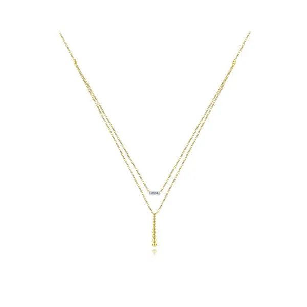 Gabriel Two Strand Diamond Bar and Bujukan Beaded Pendant Necklace Rolland's Jewelers Libertyville, IL