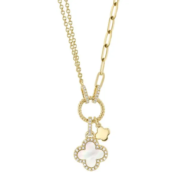 Shy Creation Diamond & Mother of Pearl Paperclip & Double Chain Necklace Rolland's Jewelers Libertyville, IL