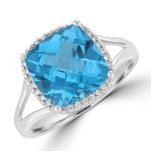 Rollands Design Topaz & Diamond Halo Ring Rolland's Jewelers Libertyville, IL