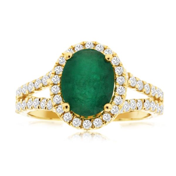 Rollands Design Emerald & Diamond Halo Ring Rolland's Jewelers Libertyville, IL