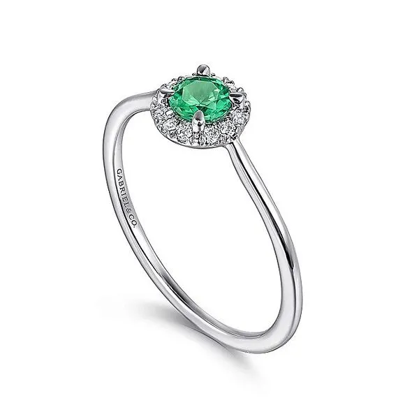 Gabriel 14Kw Emerald & Diamond Halo Ring Image 2 Rolland's Jewelers Libertyville, IL