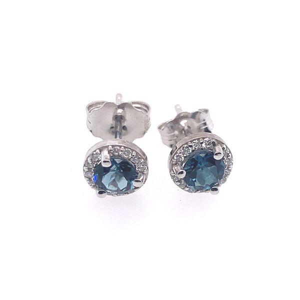 Blue Topaz & Diamond Halo Earring Studs Rolland's Jewelers Libertyville, IL