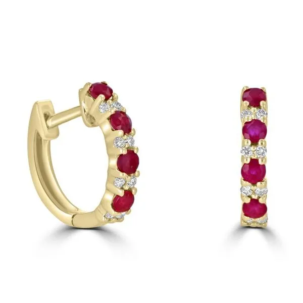 Rollands Design Ruby & Diamond Huggie Earrings Rolland's Jewelers Libertyville, IL