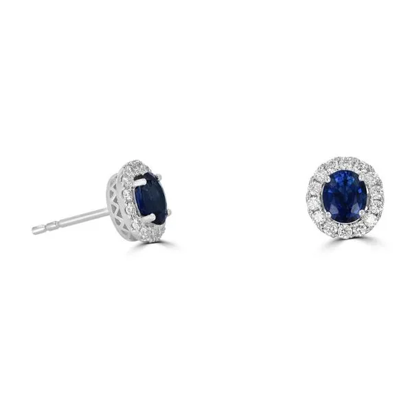 Blue Sapphire & Diamond Halo Earring Studs Rolland's Jewelers Libertyville, IL