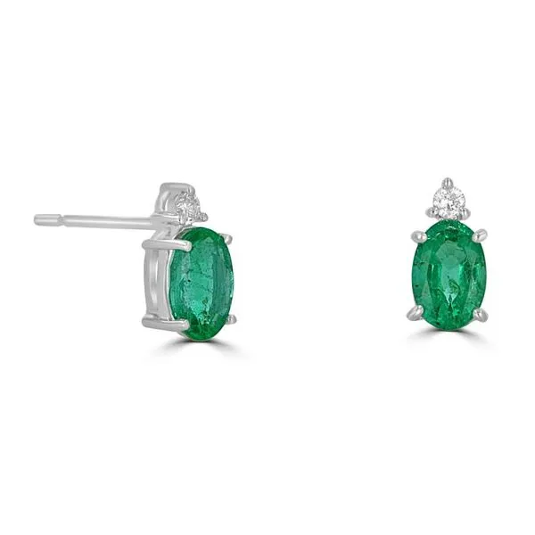 Emerald & Diamond Earring Studs Rolland's Jewelers Libertyville, IL