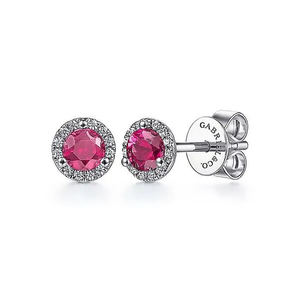 Gabriel Diamond Halo & Ruby Stud Earrings Rolland's Jewelers Libertyville, IL