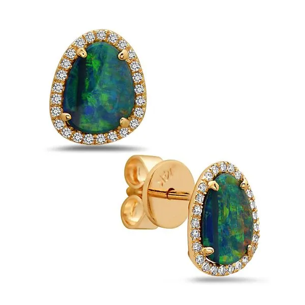 14Ky Black Opal Doublet & Diamond Halo Earrings Rolland's Jewelers Libertyville, IL