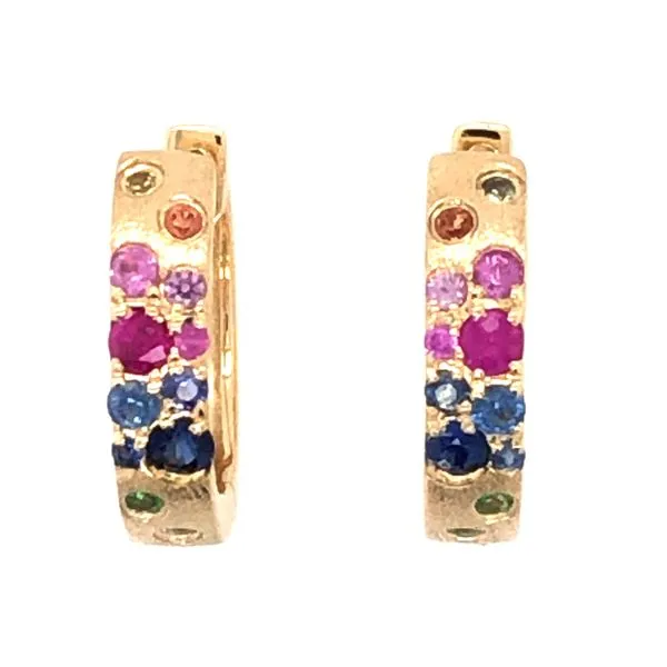 14Ky Rainbow Sapphire & Tsavorite Huggie Earrings Image 2 Rolland's Jewelers Libertyville, IL