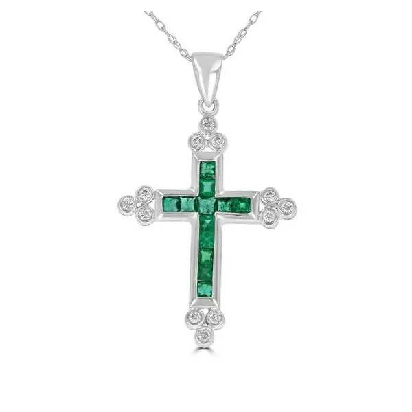 Rollands Design Emerald & Diamond Necklace Pendant Rolland's Jewelers Libertyville, IL