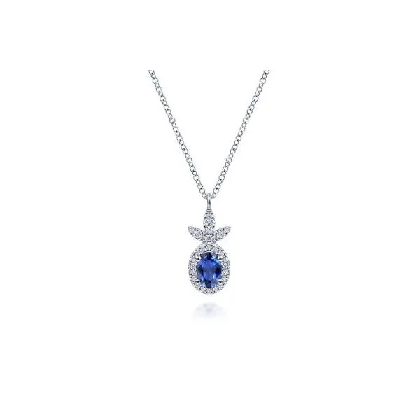 Gabriel Blue Sapphire & Diamond Necklace Pendant Rolland's Jewelers Libertyville, IL