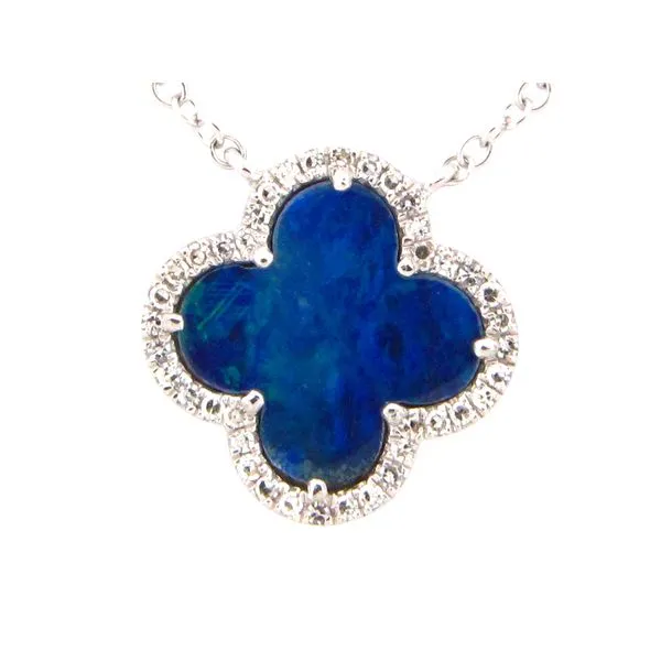 14Kw Black Opal Doublet & Diamond Clover Pendant Rolland's Jewelers Libertyville, IL