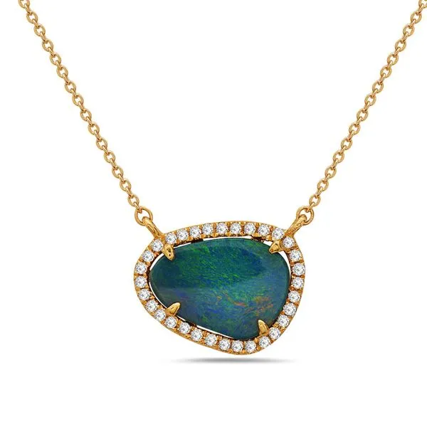 14Ky Black Opal Doublet & Diamond Halo Pendant Rolland's Jewelers Libertyville, IL