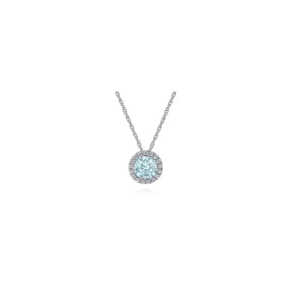 Gabriel 14Kw Aquamarine & Diamond Halo Pendant Rolland's Jewelers Libertyville, IL