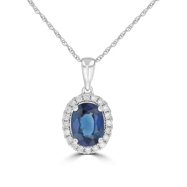 Blue Sapphire & Diamond Halo Pendant Rolland's Jewelers Libertyville, IL