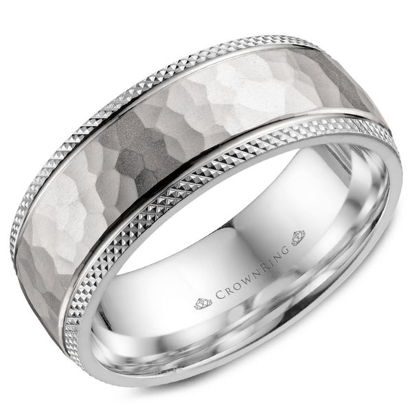 Crown Ring Hammered Milgrain Men's Band Rolland's Jewelers Libertyville, IL
