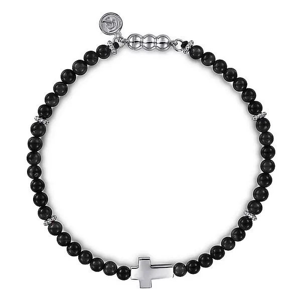 Gabriel Sterling Silver Cross &  Onyx Beaded Bracelet Rolland's Jewelers Libertyville, IL