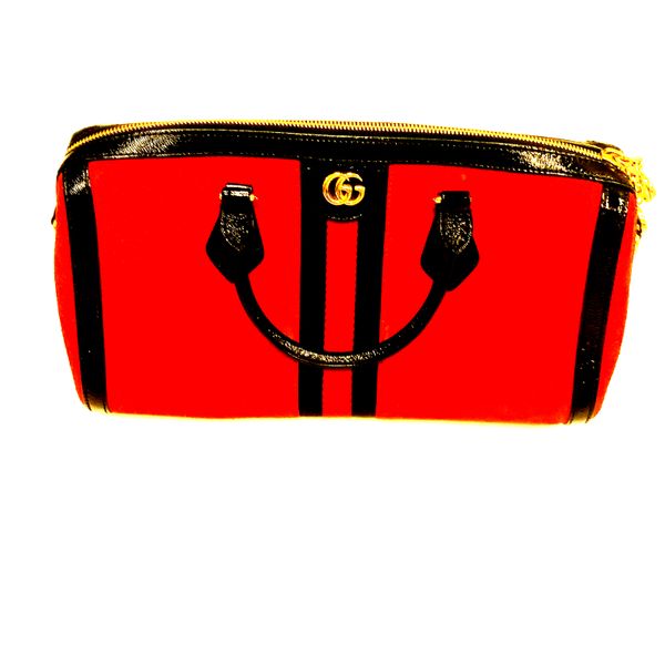 Pre-Owned Gucci Ophidia Red Suede Large Boston Top Handbag Rolland's Jewelers Libertyville, IL