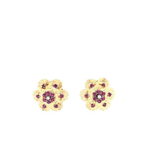 Estate 18K Yellow Gold Ruby & Diamond Clip on Earrings Rolland's Jewelers Libertyville, IL
