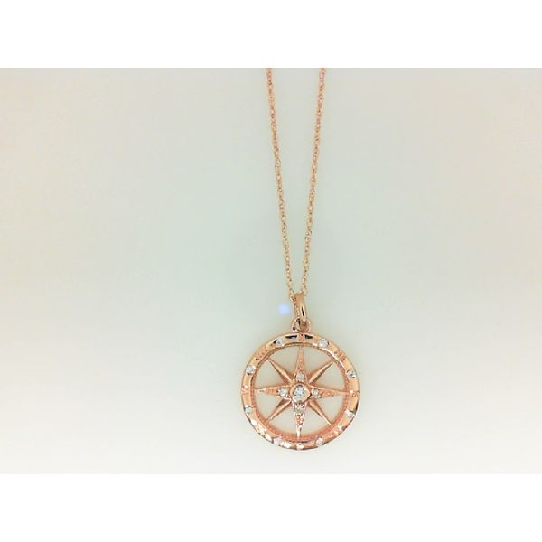 Rose Gold  Compass Pendant with diamonds and chain Romm Diamonds Brockton, MA