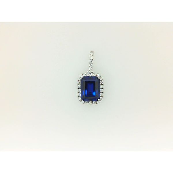 Chatham 3.00 ct   Lab Grown Blue Sapphire Pendant w. .31cttw diamonds set in 14k W,  no chain Romm Diamonds Brockton, MA