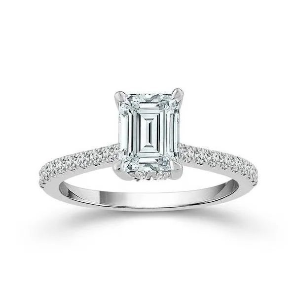 LOVELY EMERALD CUT LABORATORY GROWN HIDDEN HALO DIAMOND RING Root Jewelers Medford, OR