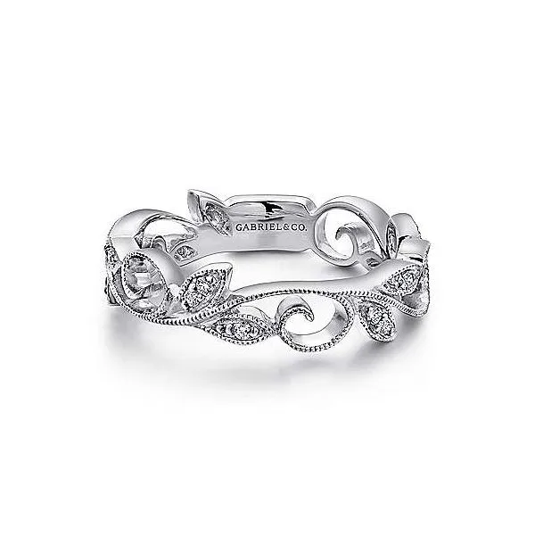 Floral design diamond band by Gabriel & Co. Root Jewelers Medford, OR