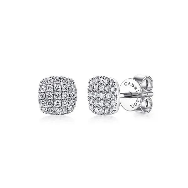 Square pave diamond earrings Root Jewelers Medford, OR
