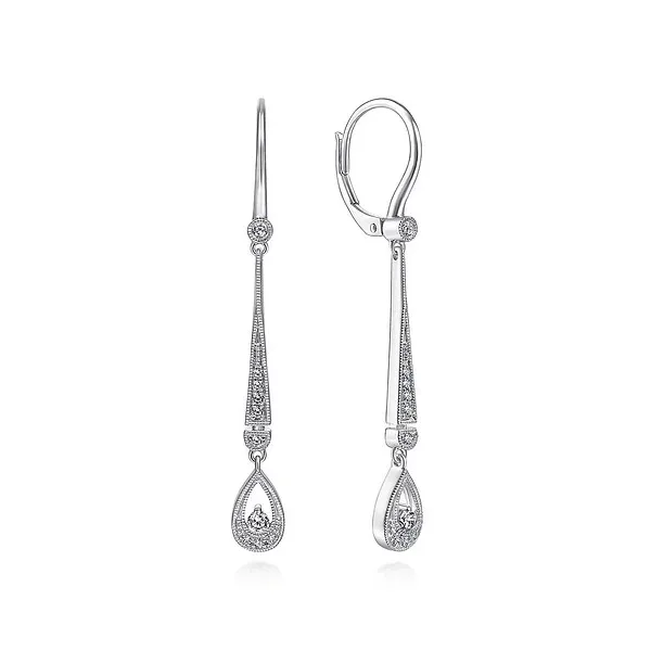 Elegant milligrain drop earrings by Gabriel and Co Root Jewelers Medford, OR