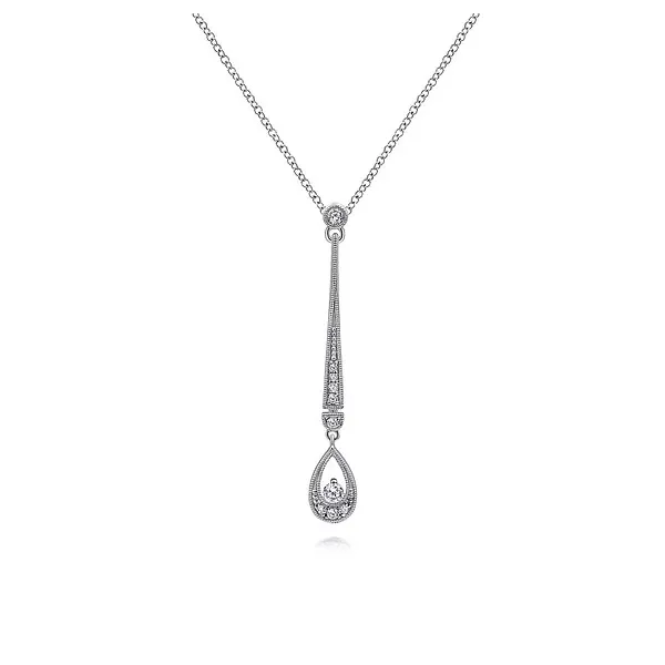 Vintage milligrain teardrop pendant by Gabriel & Co Root Jewelers Medford, OR