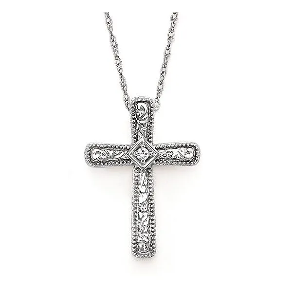 Stunning engraved diamond cross pendant. Root Jewelers Medford, OR