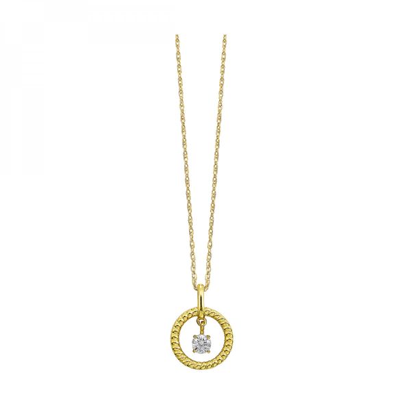 Dainty circle pendant with a diamond twinkle Root Jewelers Medford, OR