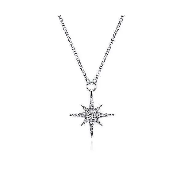 Illuminating Gabriel & Co starburst necklace Root Jewelers Medford, OR