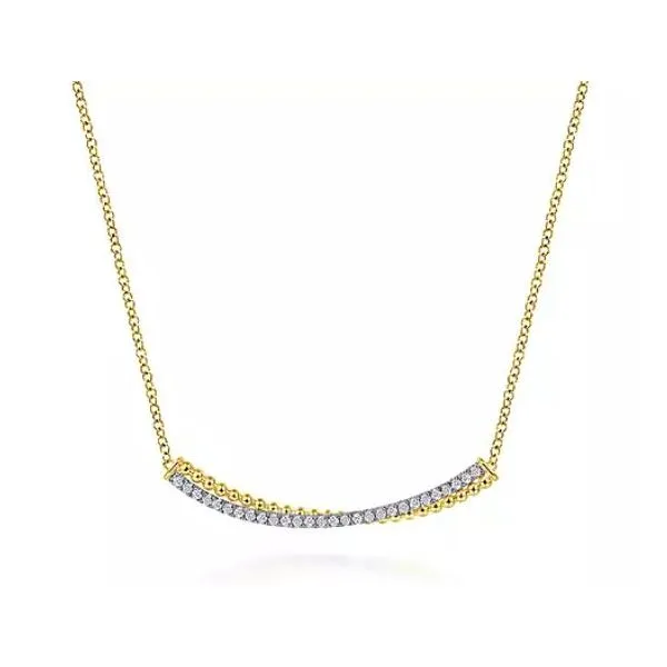 Gabriel & Co. Mark of Ellegance Diamond Bujukan Curved Bar Necklace Root Jewelers Medford, OR