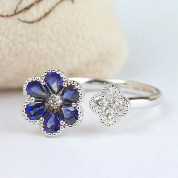 Stunning Sapphire and Diamond Flower Ring Root Jewelers Medford, OR