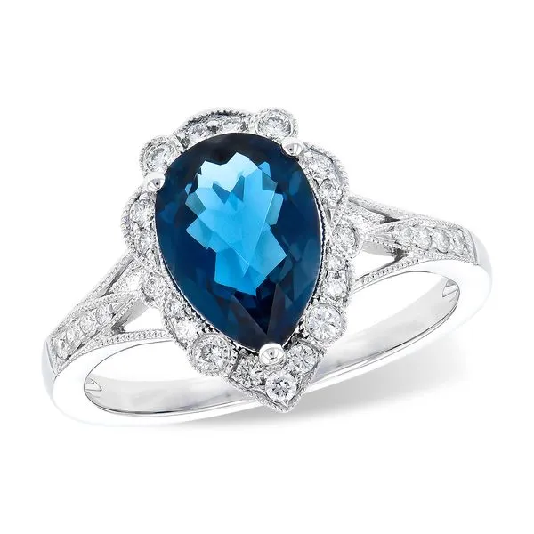 Classic blue topaz and diamond ring. Root Jewelers Medford, OR