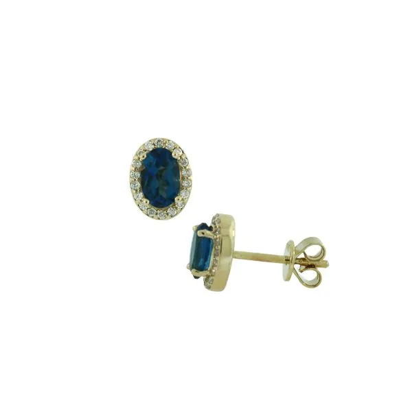 Absolutely Lovely London Blue Topaz Diamond Haloed Earrings Root Jewelers Medford, OR