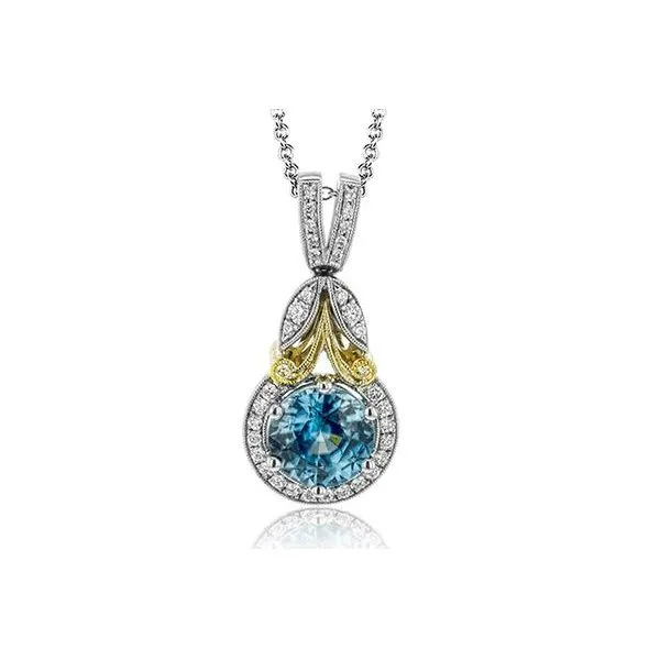 Absolutely Timeless Antique Style Blue Zircon and Diamond Pendant Root Jewelers Medford, OR