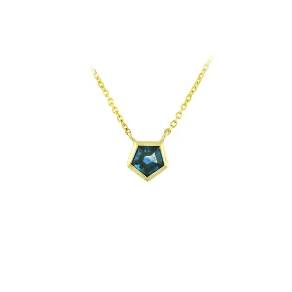 Fancy cut Montana sapphire featured in yellow gold. Root Jewelers Medford, OR