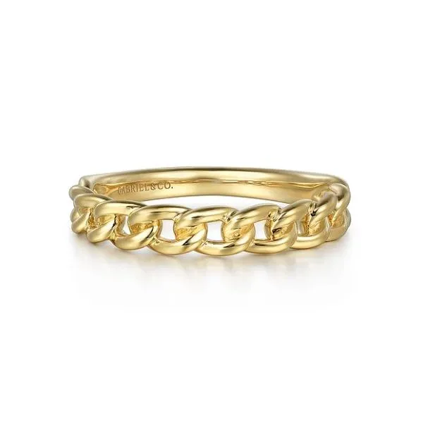 Cuban link ring in yellow gol. Root Jewelers Medford, OR
