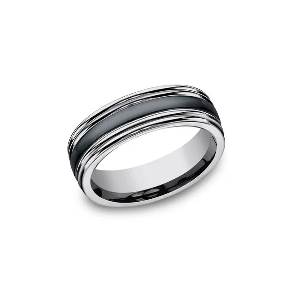 Tungsten and Ceramic Center Band Root Jewelers Medford, OR
