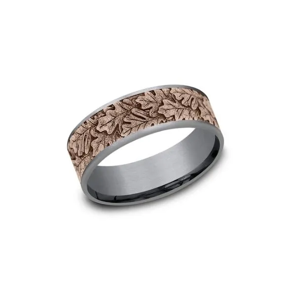 Magnificent Engraved Oak Leaf 14KR and Tantalum Oak Leaf Band by Brook and Branch Root Jewelers Medford, OR
