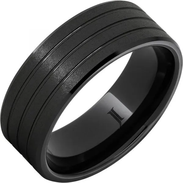 Black Diamond Ceramic™ Grooved Ring with Stone Finish Root Jewelers Medford, OR