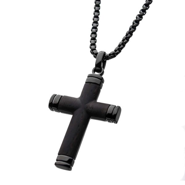 Black Stainless Steel Ebony Wood Cross Pendant Root Jewelers Medford, OR