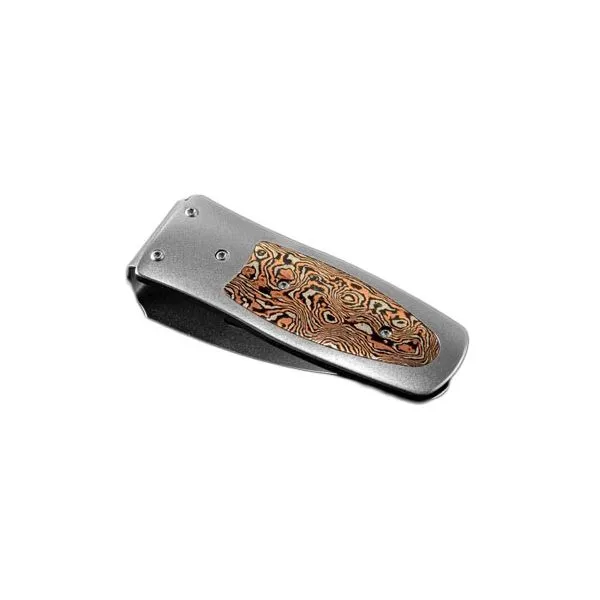Titanium money clip inlaid with Mokume Gane by William Henry Root Jewelers Medford, OR